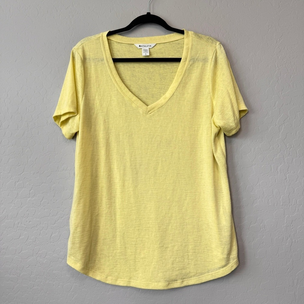Athleta Large Breezy V-Neck Tee Yellow Short Sleeve Modal Blend 2024
